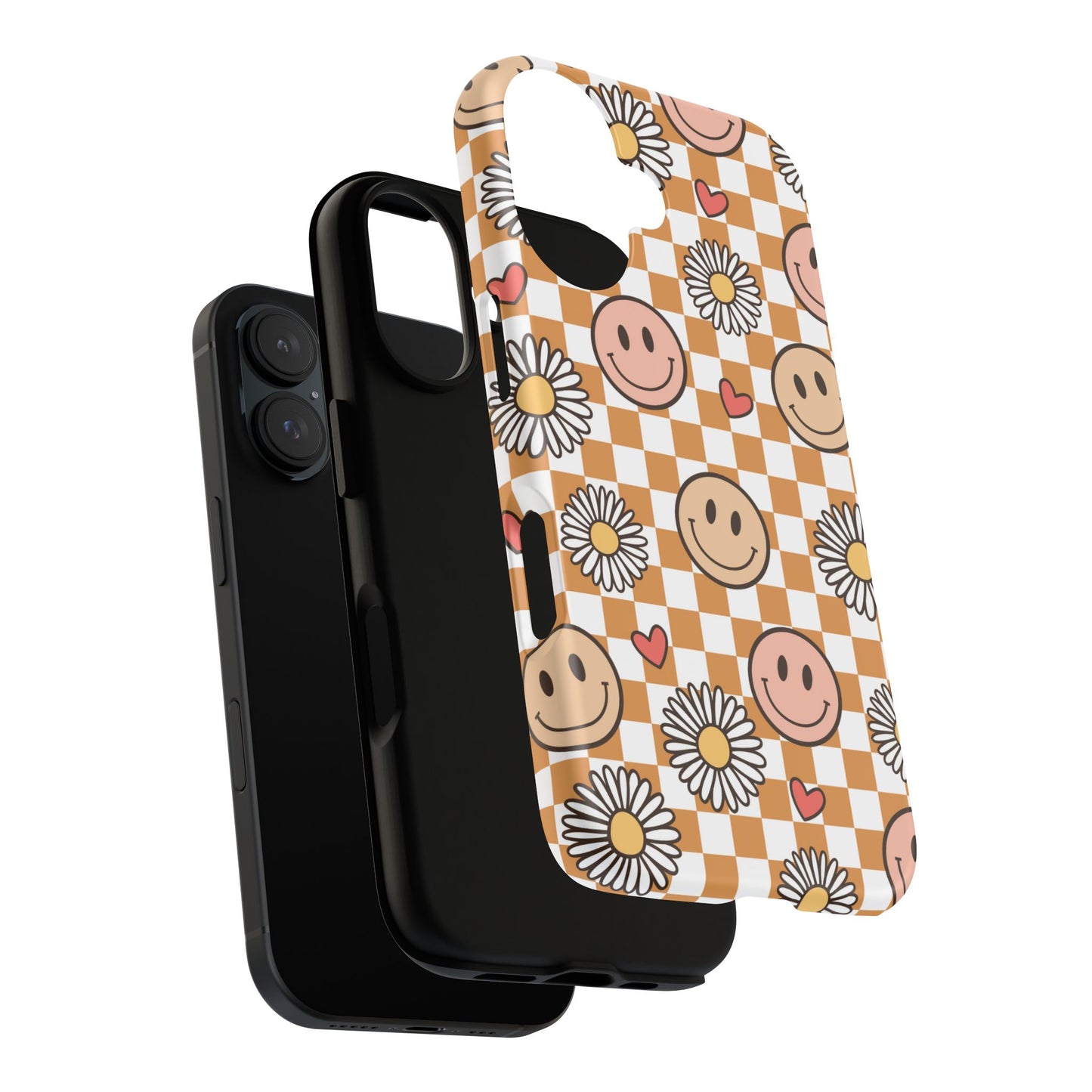 Checkerboard Happy Faces and Daisies, Cheerful Phone Cover Tough Case