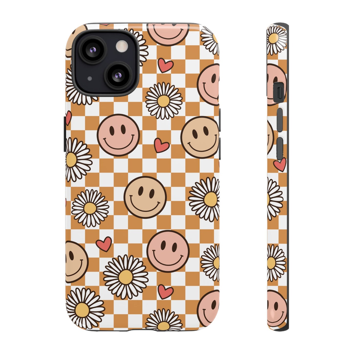 Checkerboard Happy Faces and Daisies, Cheerful Phone Cover Tough Case