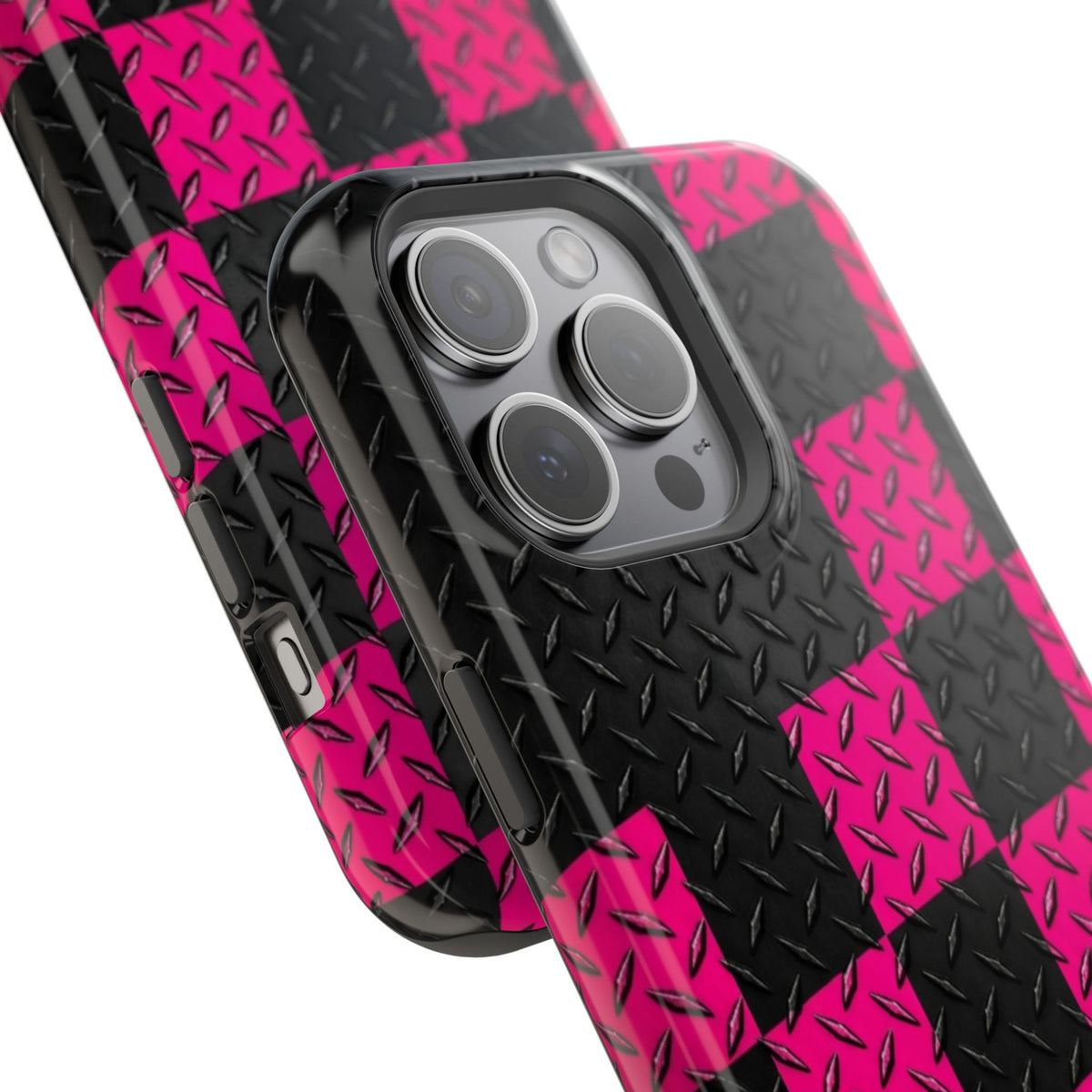 Hot Pink & Black Diamond Plate Checkered Magnetic Phone Case