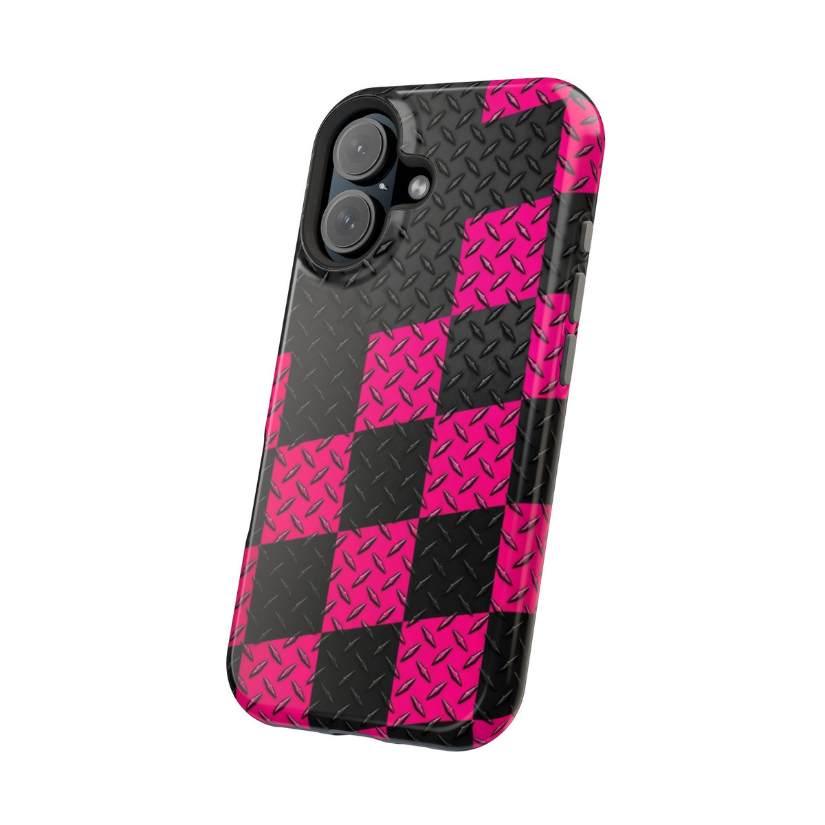 Hot Pink & Black Diamond Plate Checkered Magnetic Phone Case
