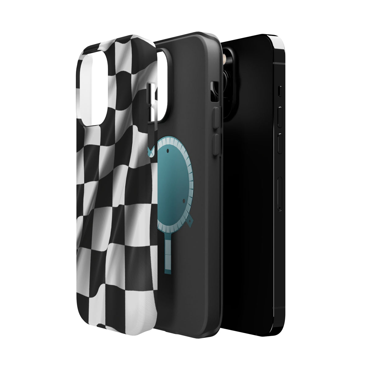 Black and White Checker Flag Waving Magnetic Phone Case