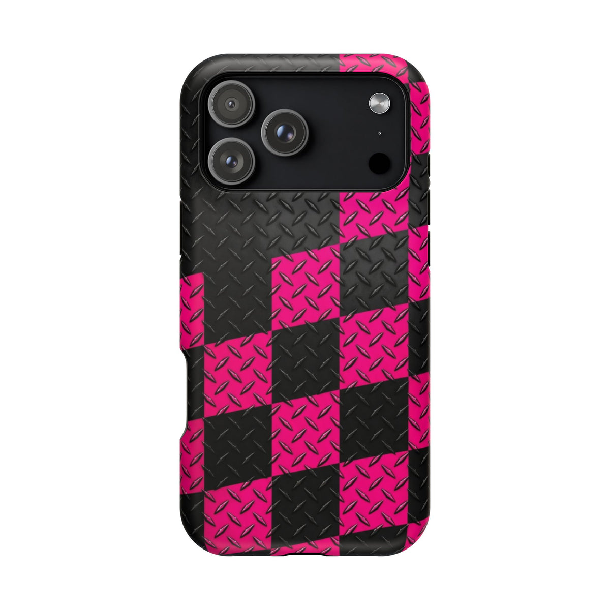 Hot Pink & Black Diamond Plate Checkered Magnetic Phone Case