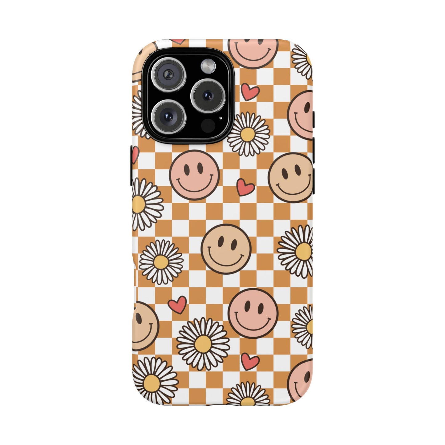 Checkerboard Happy Faces and Daisies, Cheerful Phone Cover Tough Case