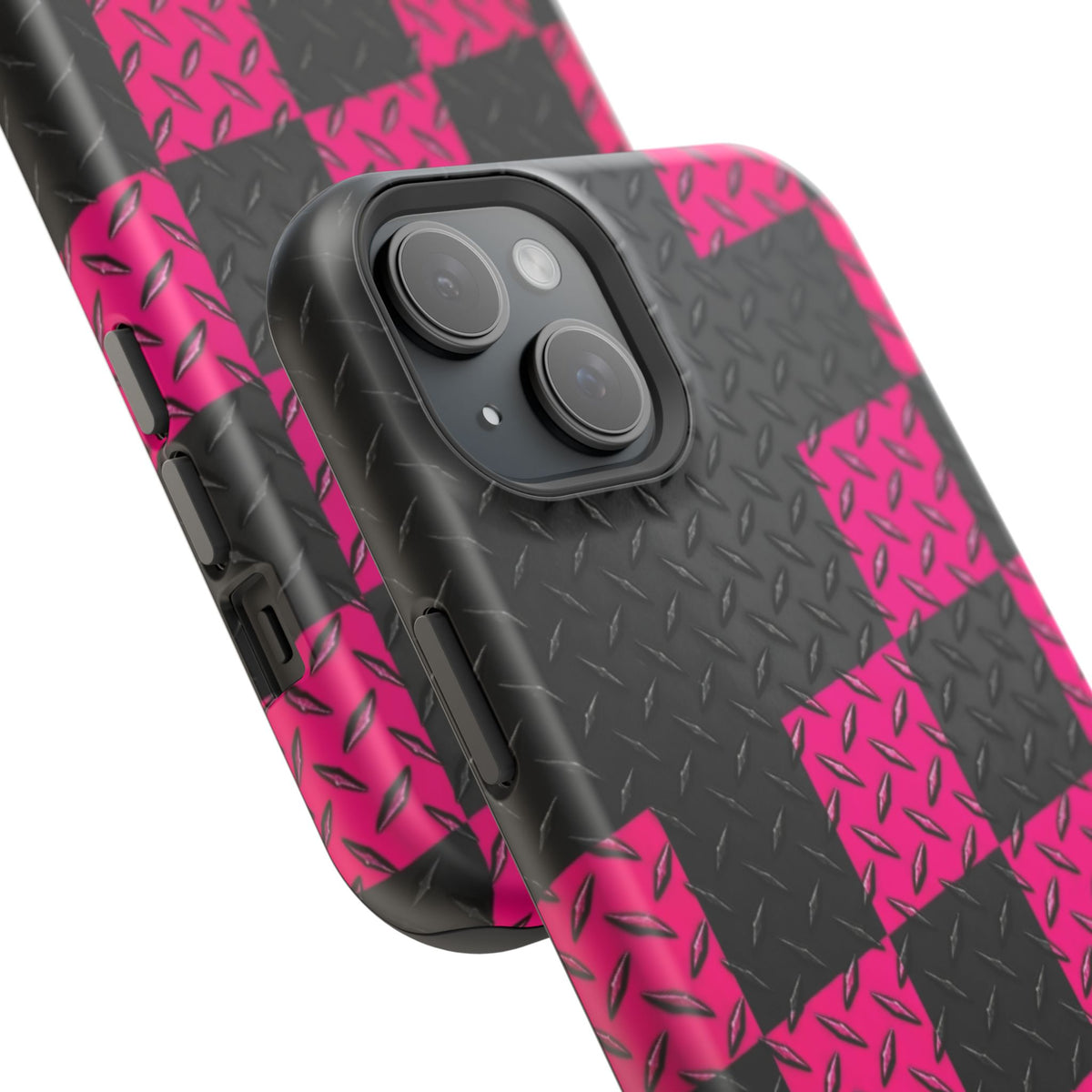 Hot Pink & Black Diamond Plate Checkered Magnetic Phone Case