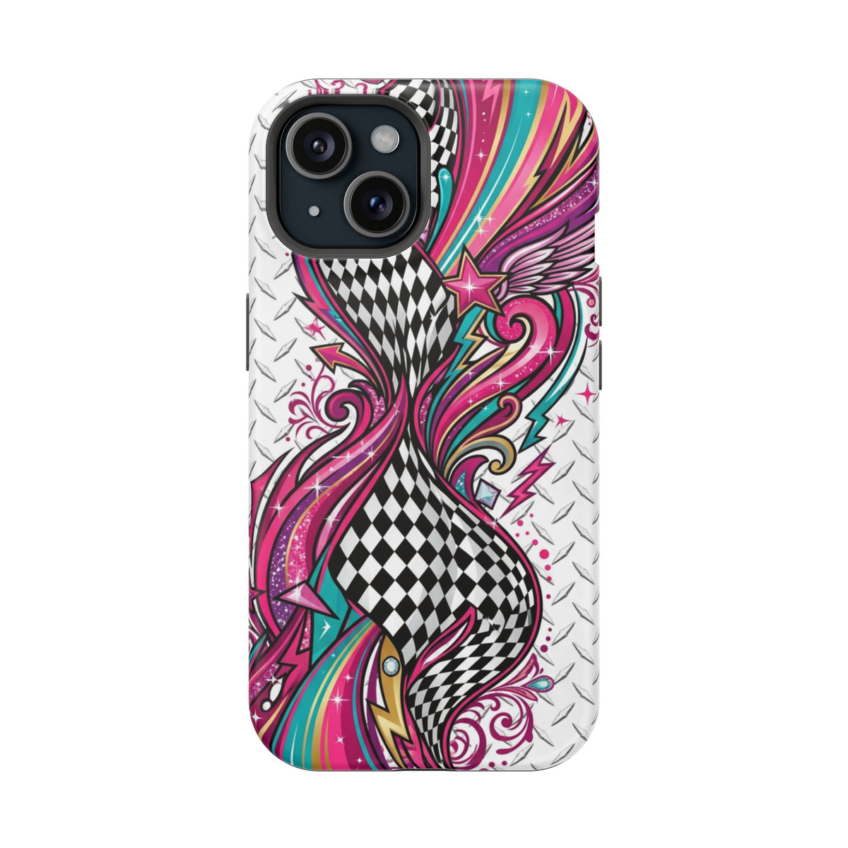 Magnetic Phone Case – Colorful Psychedelic Checkerboard Design