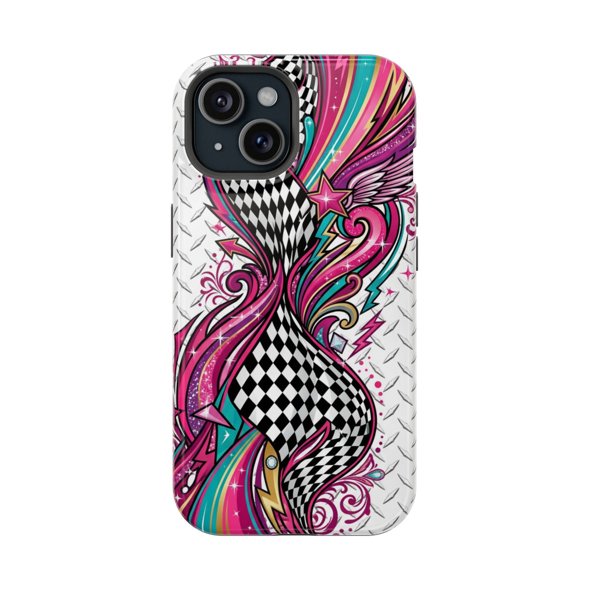 Magnetic Phone Case – Colorful Psychedelic Checkerboard Design