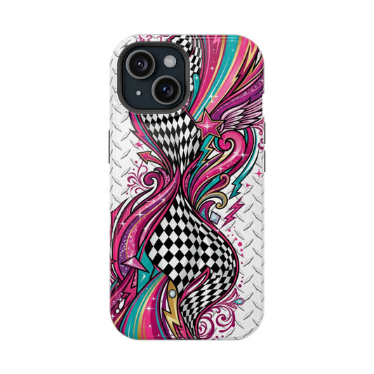 Magnetic Phone Case – Colorful Psychedelic Checkerboard Design