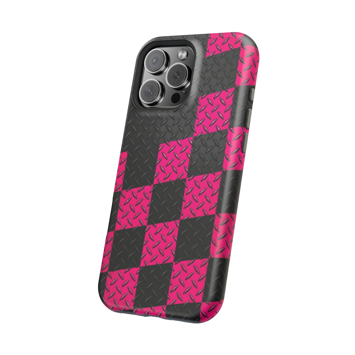 Hot Pink & Black Diamond Plate Checkered Magnetic Phone Case