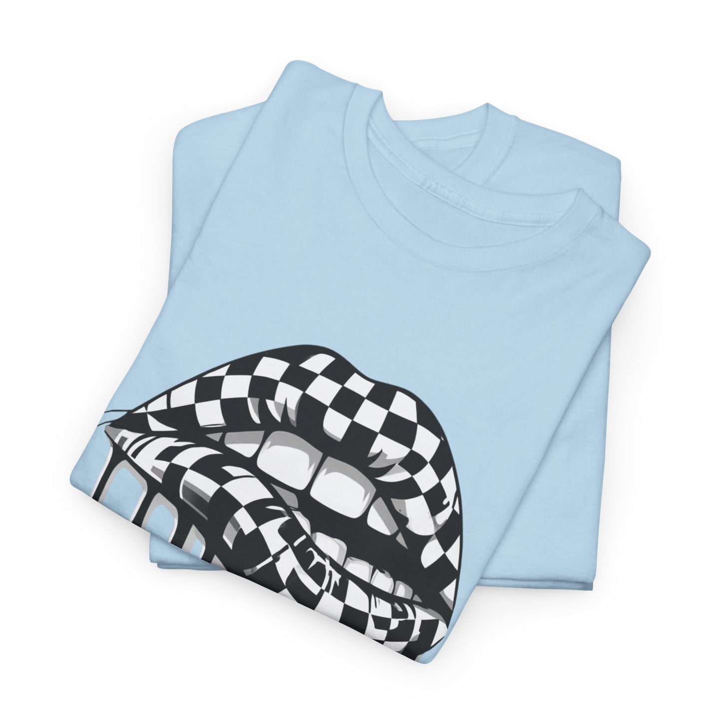 Checkered Flag Mouth Dripping Lips Unisex Heavy Cotton Tee