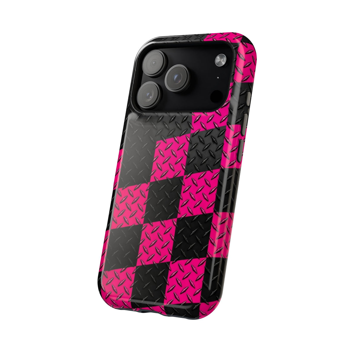 Hot Pink & Black Diamond Plate Checkered Magnetic Phone Case