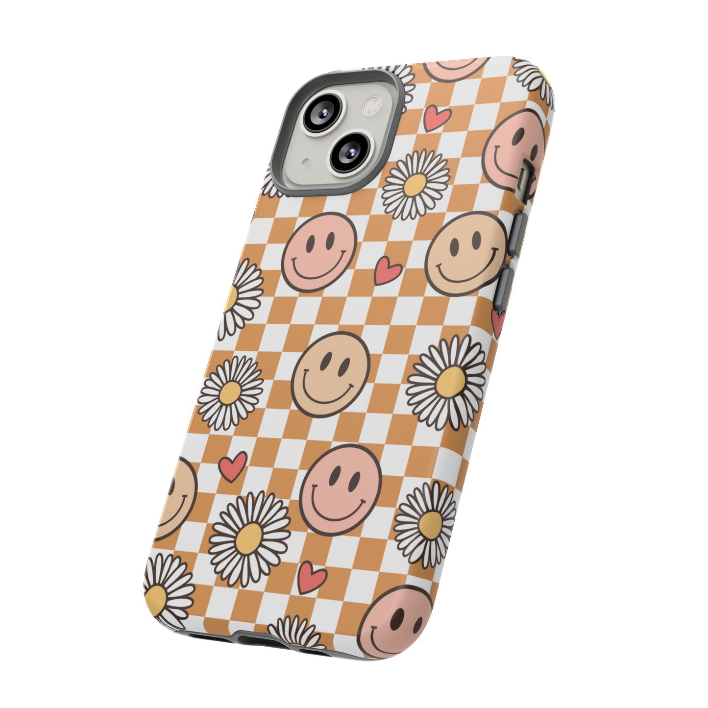 Checkerboard Happy Faces and Daisies, Cheerful Phone Cover Tough Case
