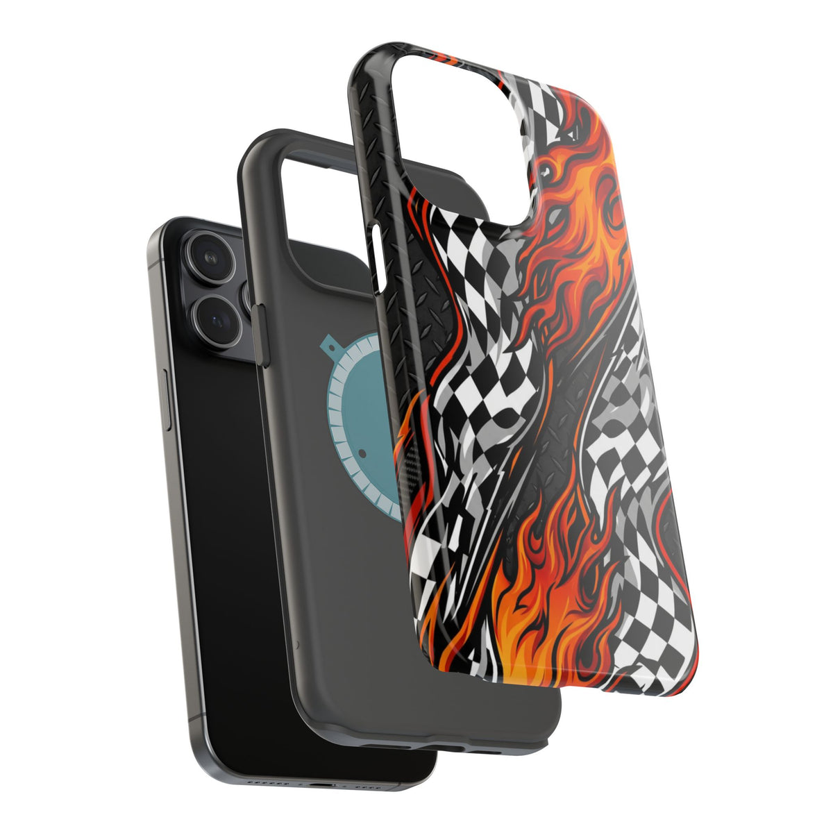 Racing Flames Checkered Flag Magnetic Phone Case
