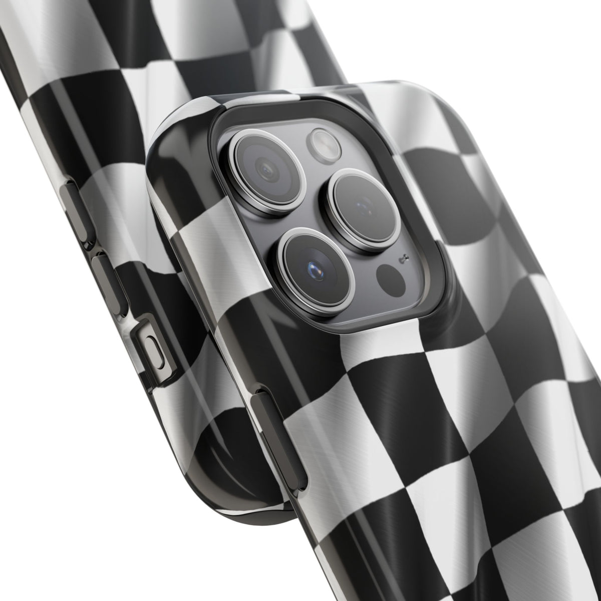 Black and White Checker Flag Waving Magnetic Phone Case