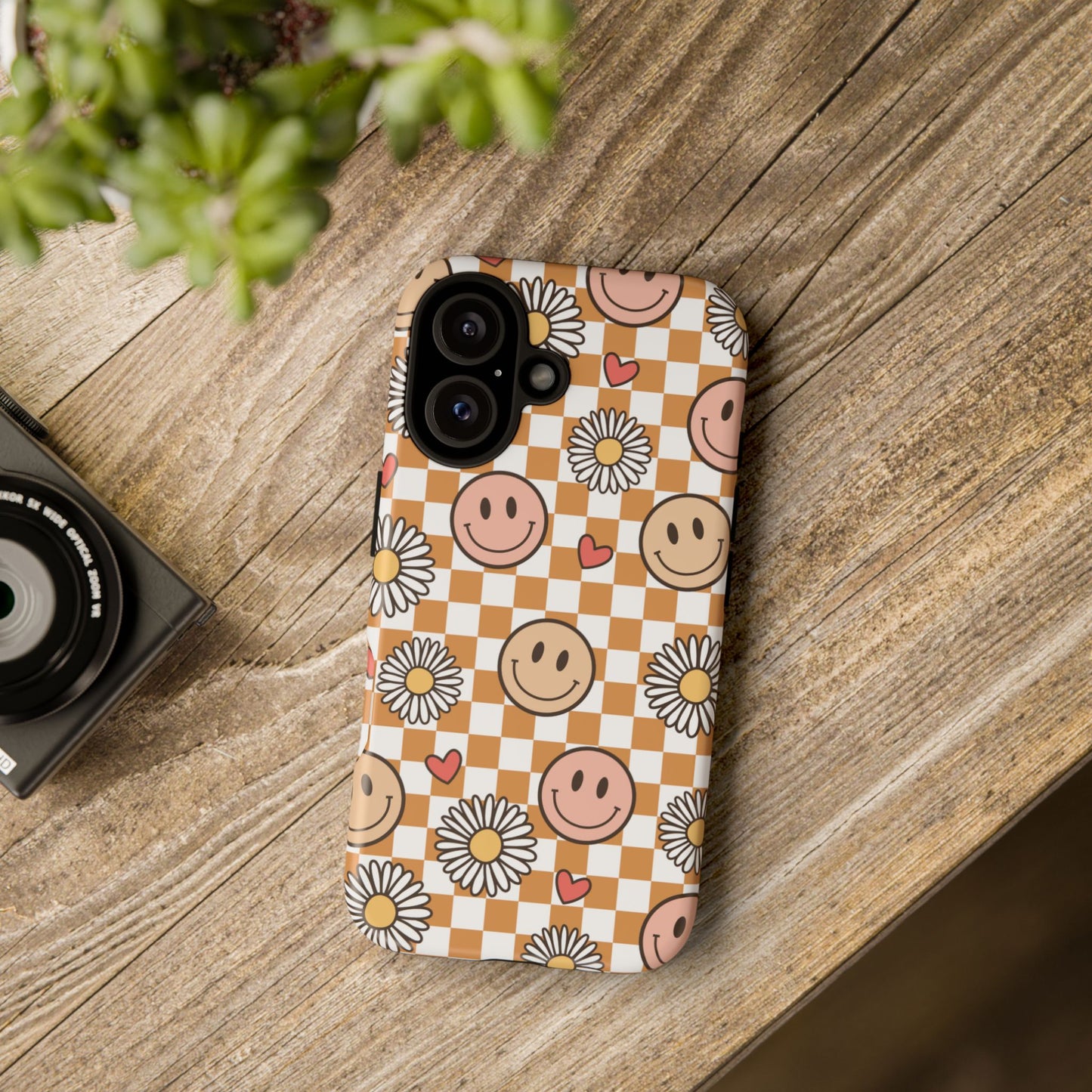 Checkerboard Happy Faces and Daisies, Cheerful Phone Cover Tough Case