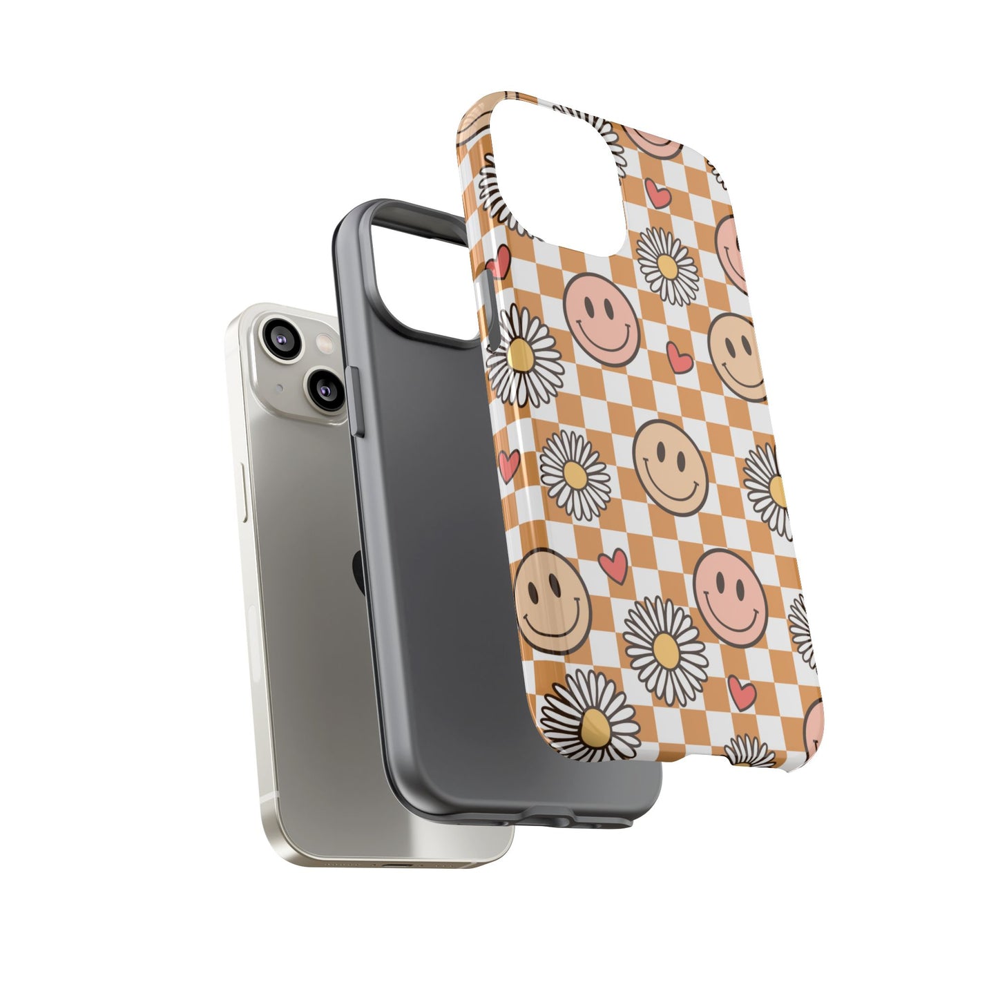 Checkerboard Happy Faces and Daisies, Cheerful Phone Cover Tough Case