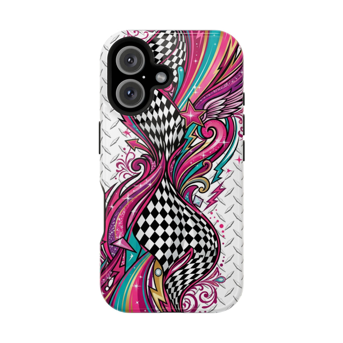 Magnetic Phone Case – Colorful Psychedelic Checkerboard Design
