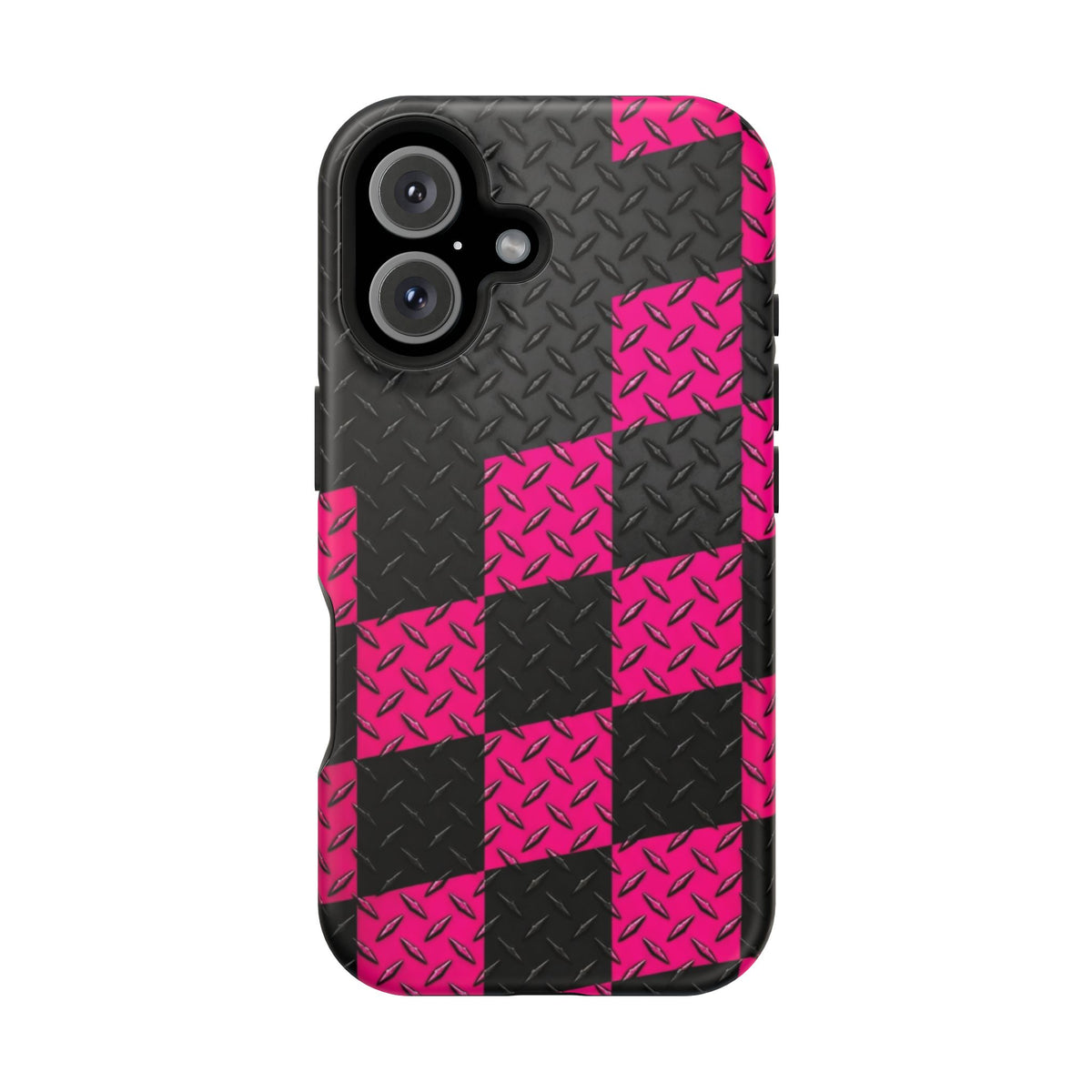 Hot Pink & Black Diamond Plate Checkered Magnetic Phone Case