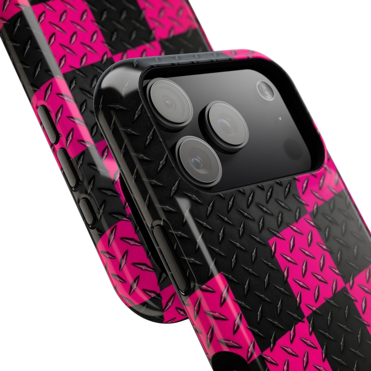 Hot Pink & Black Diamond Plate Checkered Magnetic Phone Case