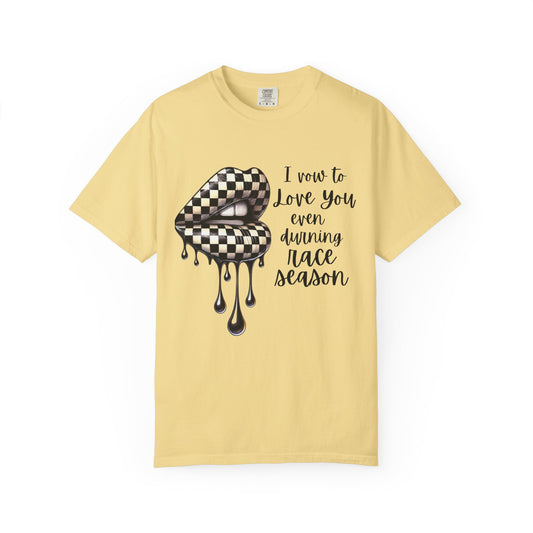 Comfort Colors - Checkered Flag Lips Dripping. I Vow To Love You Even During Racing Season T-Shirt
