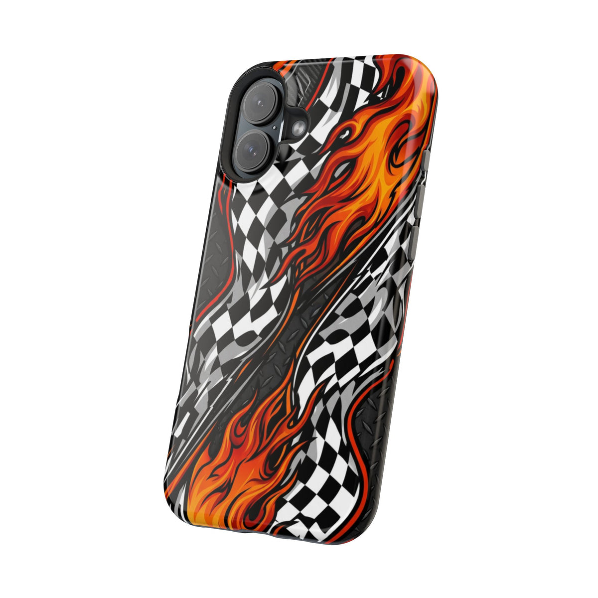 Racing Flames Checkered Flag Magnetic Phone Case