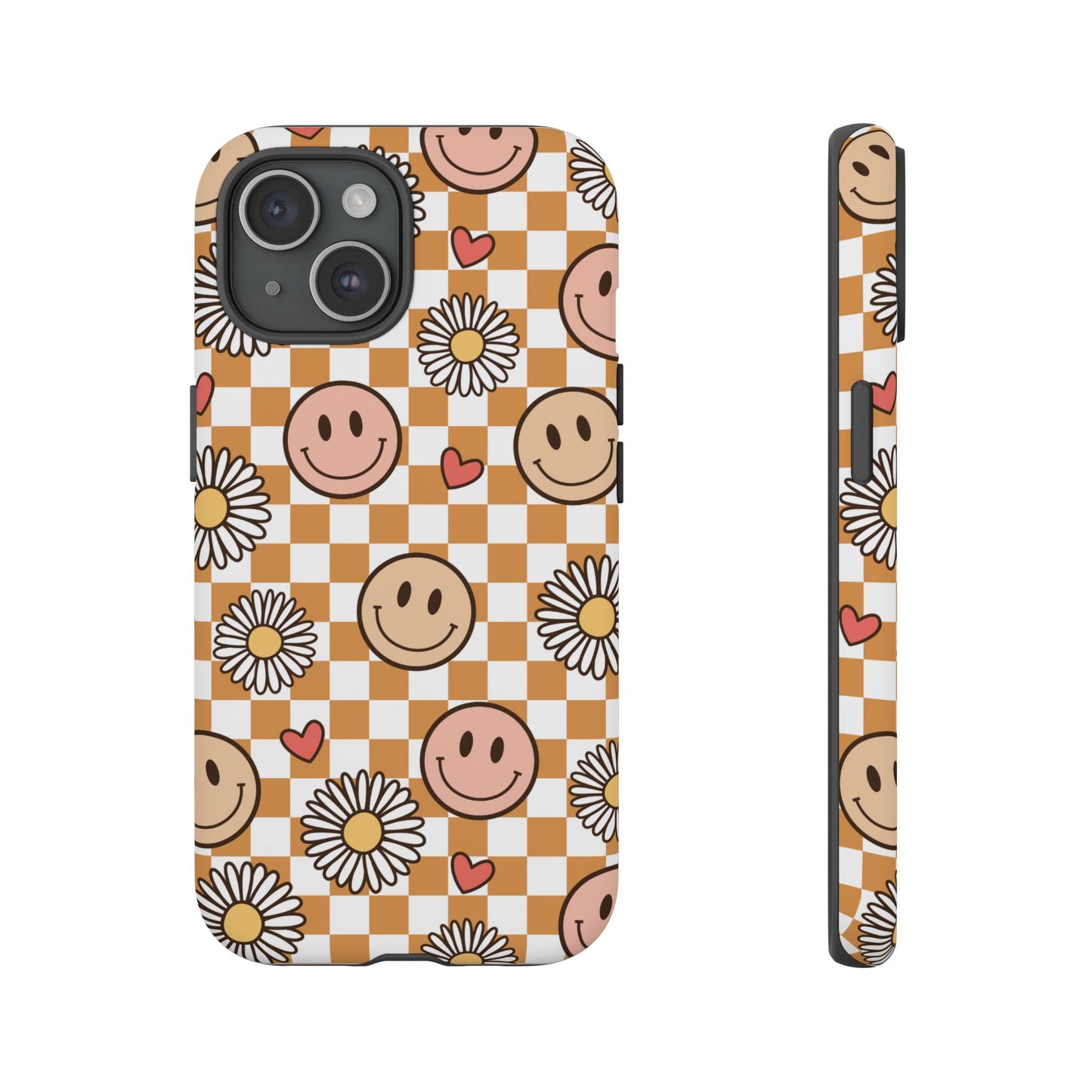 Checkerboard Happy Faces and Daisies, Cheerful Phone Cover Tough Case