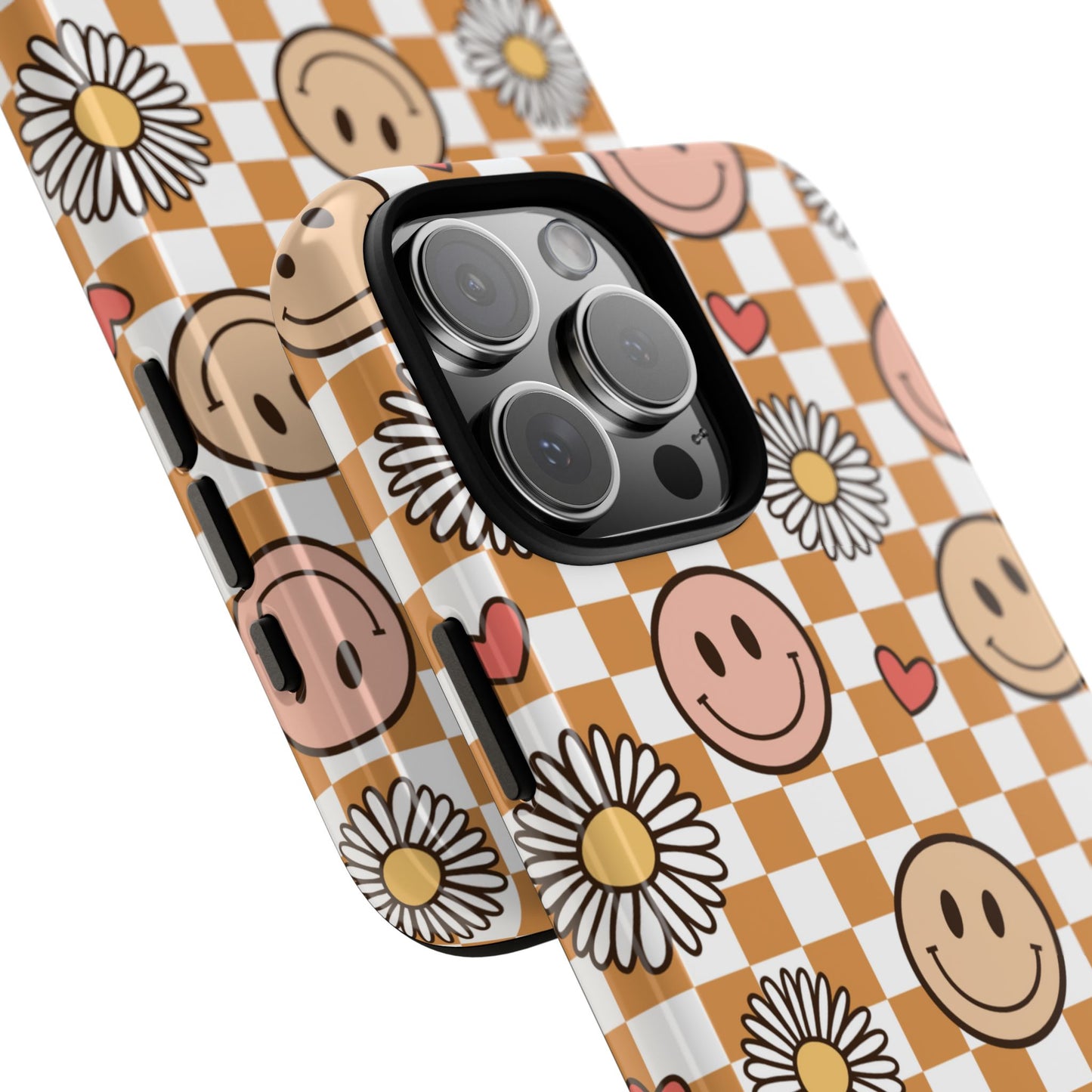 Checkerboard Happy Faces and Daisies, Cheerful Phone Cover Tough Case