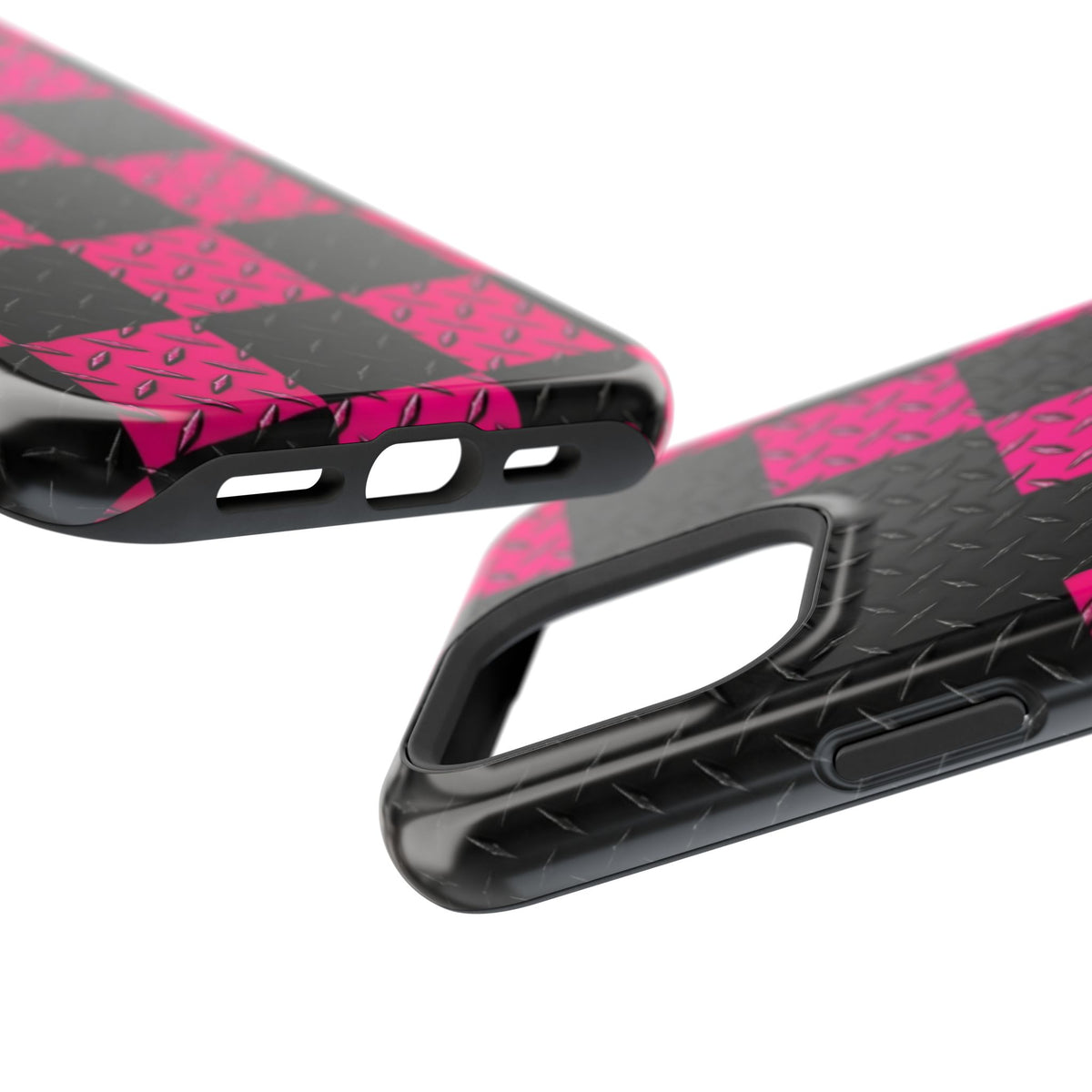 Hot Pink & Black Diamond Plate Checkered Magnetic Phone Case