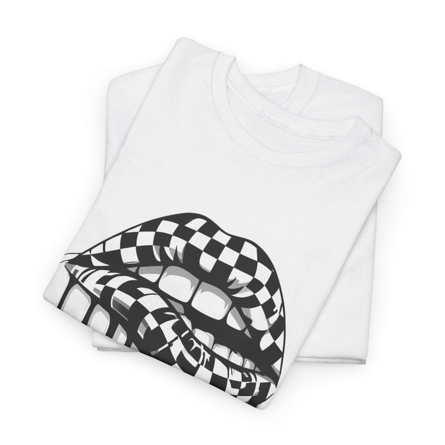 Checkered Flag Mouth Dripping Lips Unisex Heavy Cotton Tee