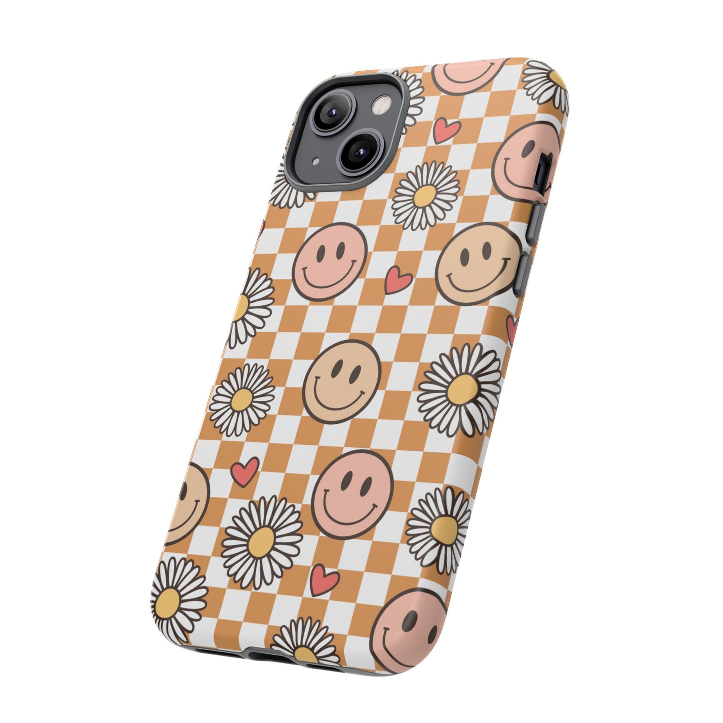 Checkerboard Happy Faces and Daisies, Cheerful Phone Cover Tough Case