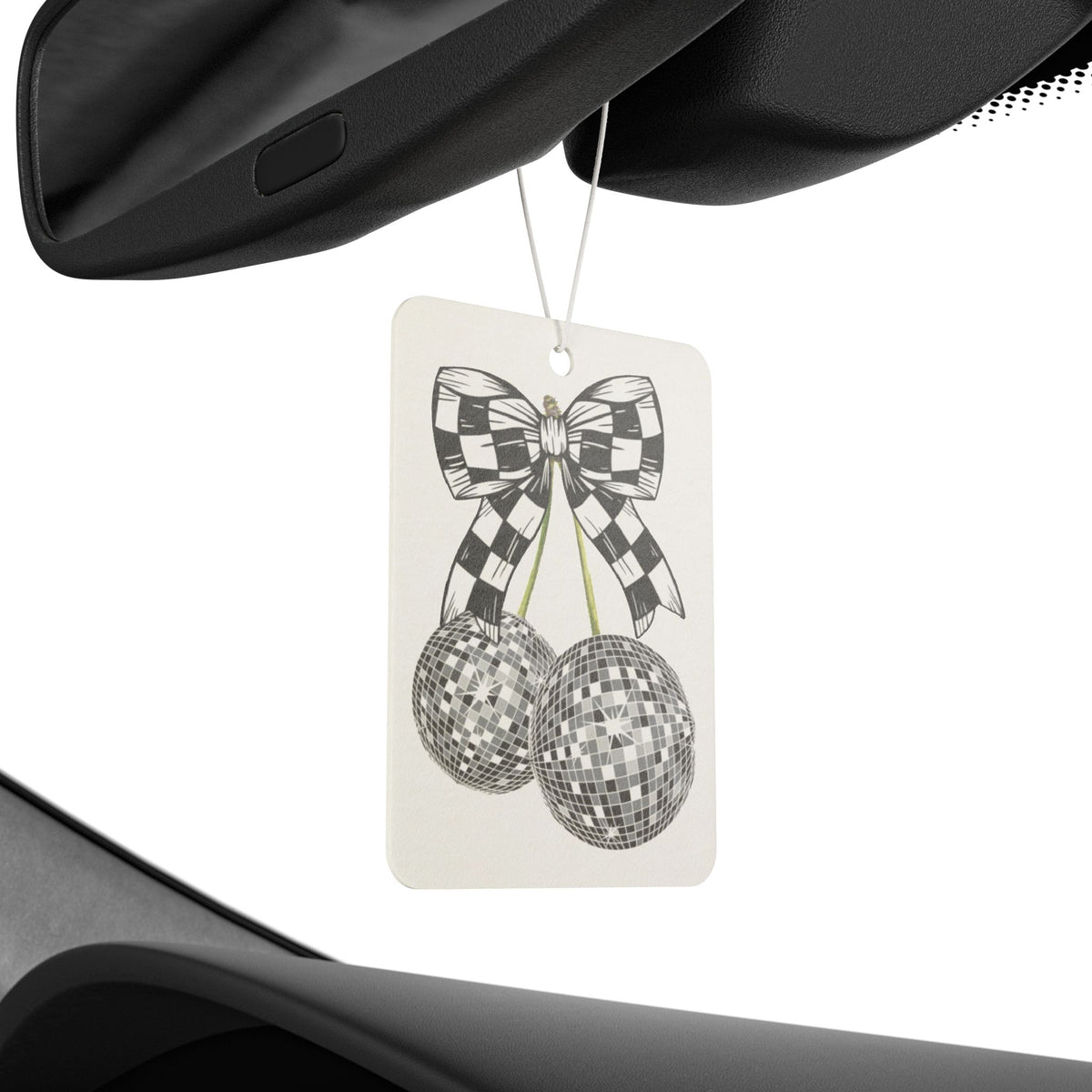 Car Air Freshener with Disco Ball Cherries and Checkerboard Bow