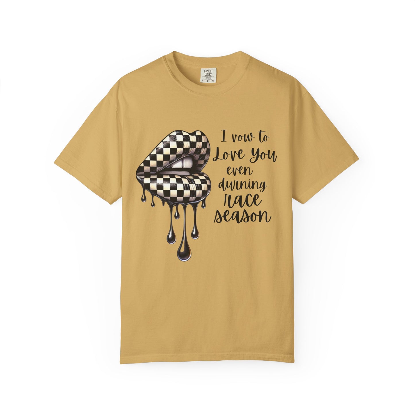 Comfort Colors - Checkered Flag Lips Dripping. I Vow To Love You Even During Racing Season T-Shirt