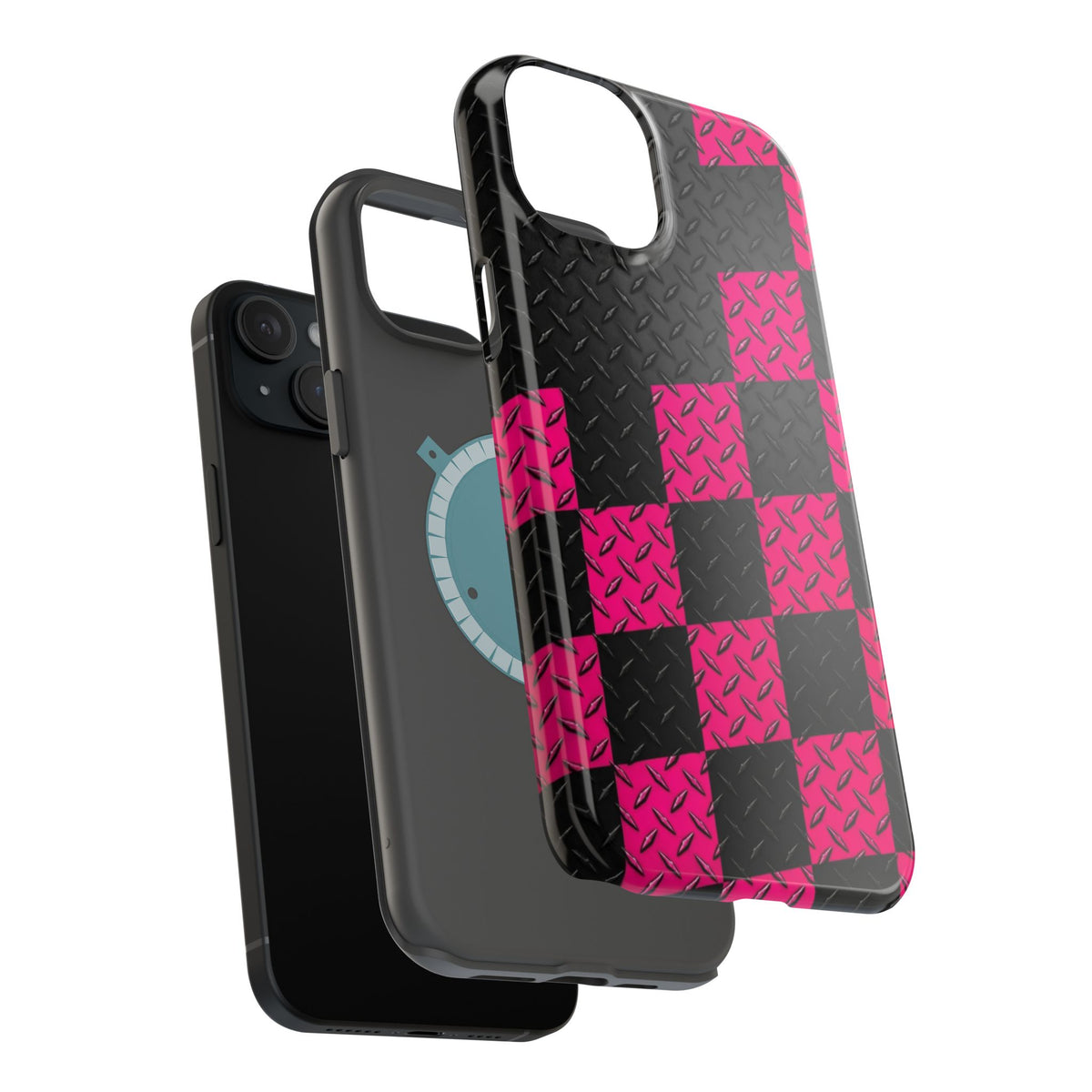 Hot Pink & Black Diamond Plate Checkered Magnetic Phone Case