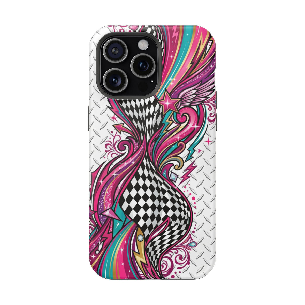Magnetic Phone Case – Colorful Psychedelic Checkerboard Design
