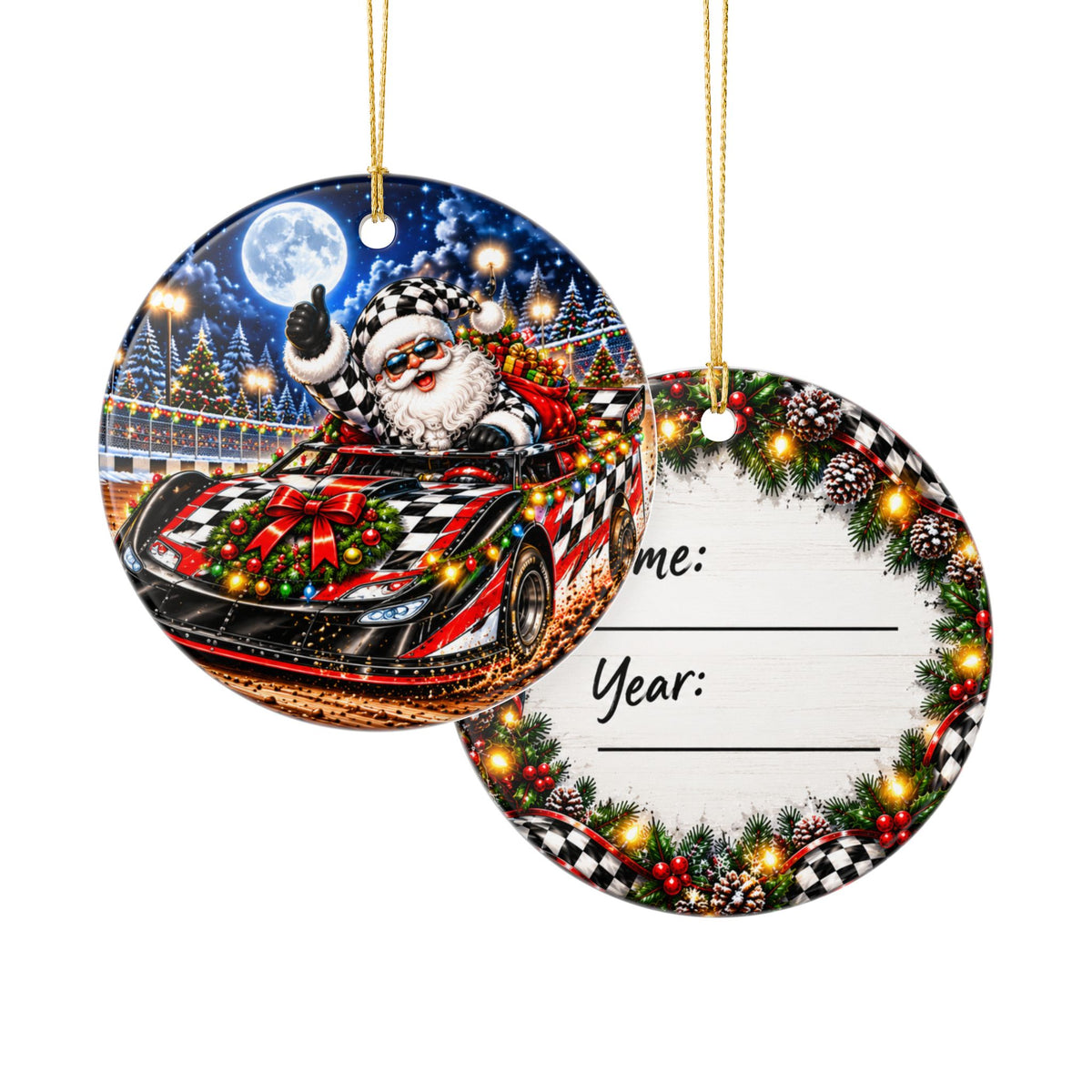 Late ModelChristmas Ornament – Santa Race Car Ceramic Decoration
