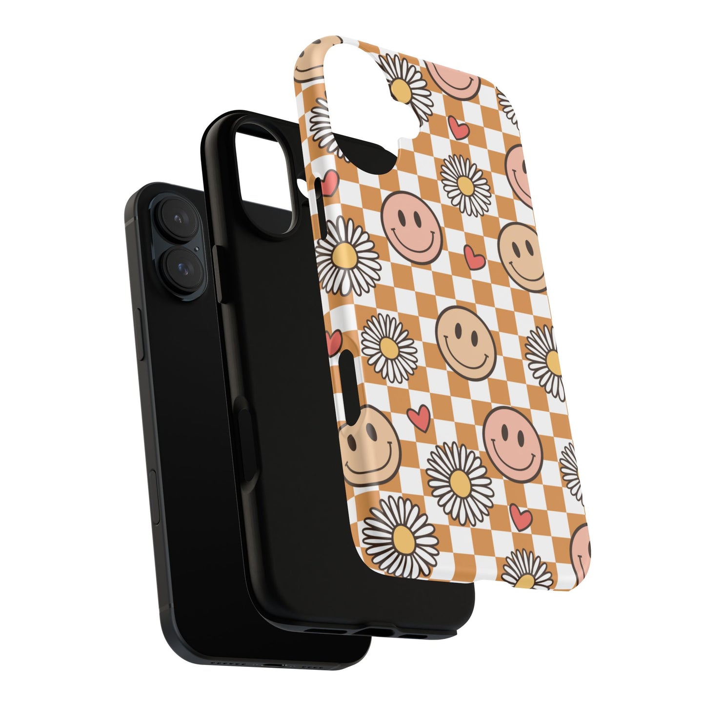 Checkerboard Happy Faces and Daisies, Cheerful Phone Cover Tough Case