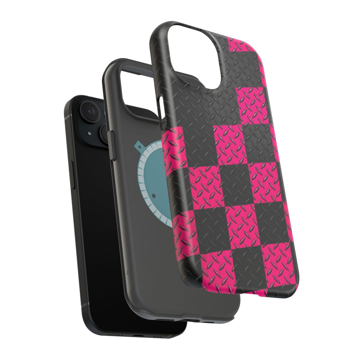 Hot Pink & Black Diamond Plate Checkered Magnetic Phone Case