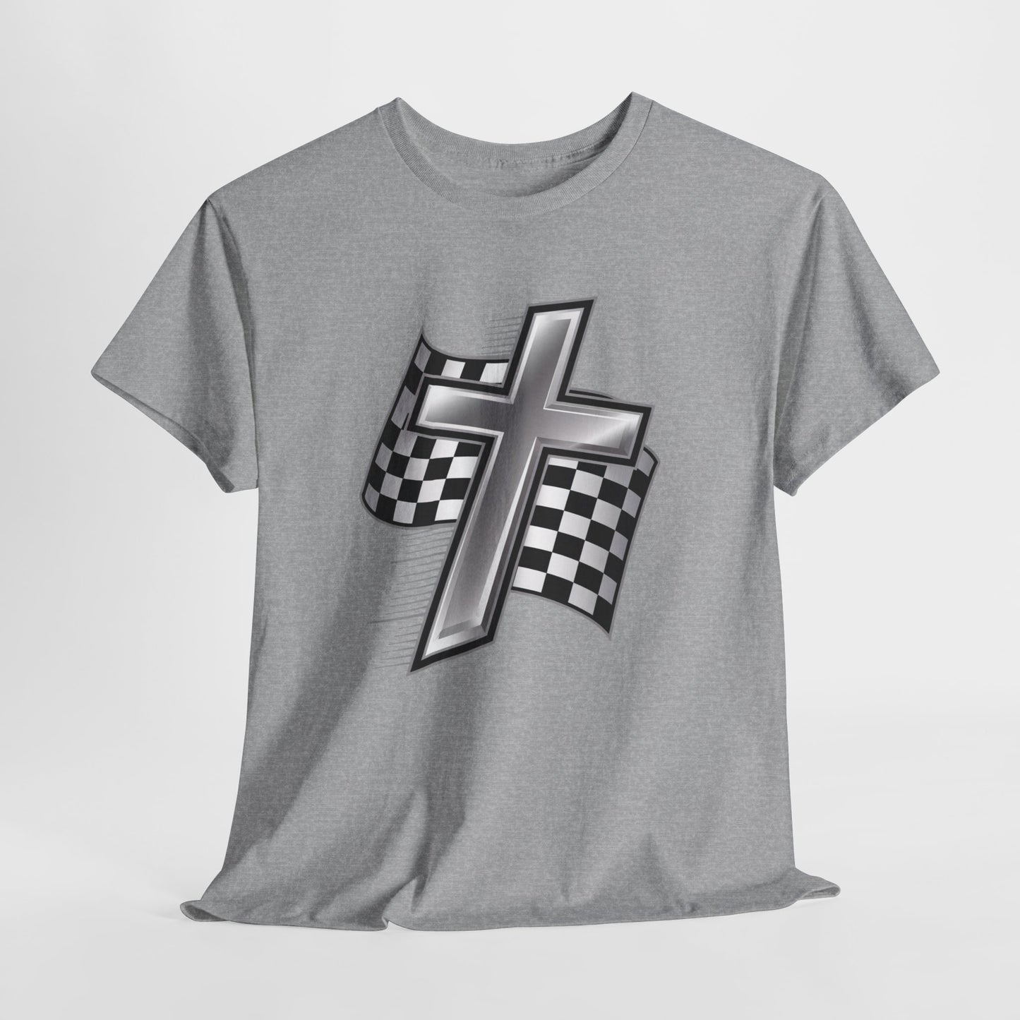 Racing Cross T‑Shirt — Checkered Flag Christian Motorsport Tee