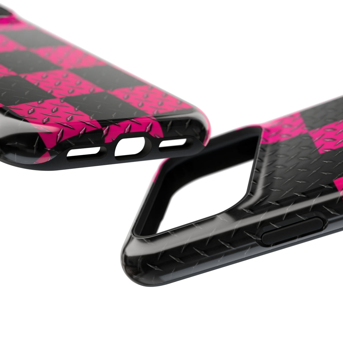 Hot Pink & Black Diamond Plate Checkered Magnetic Phone Case