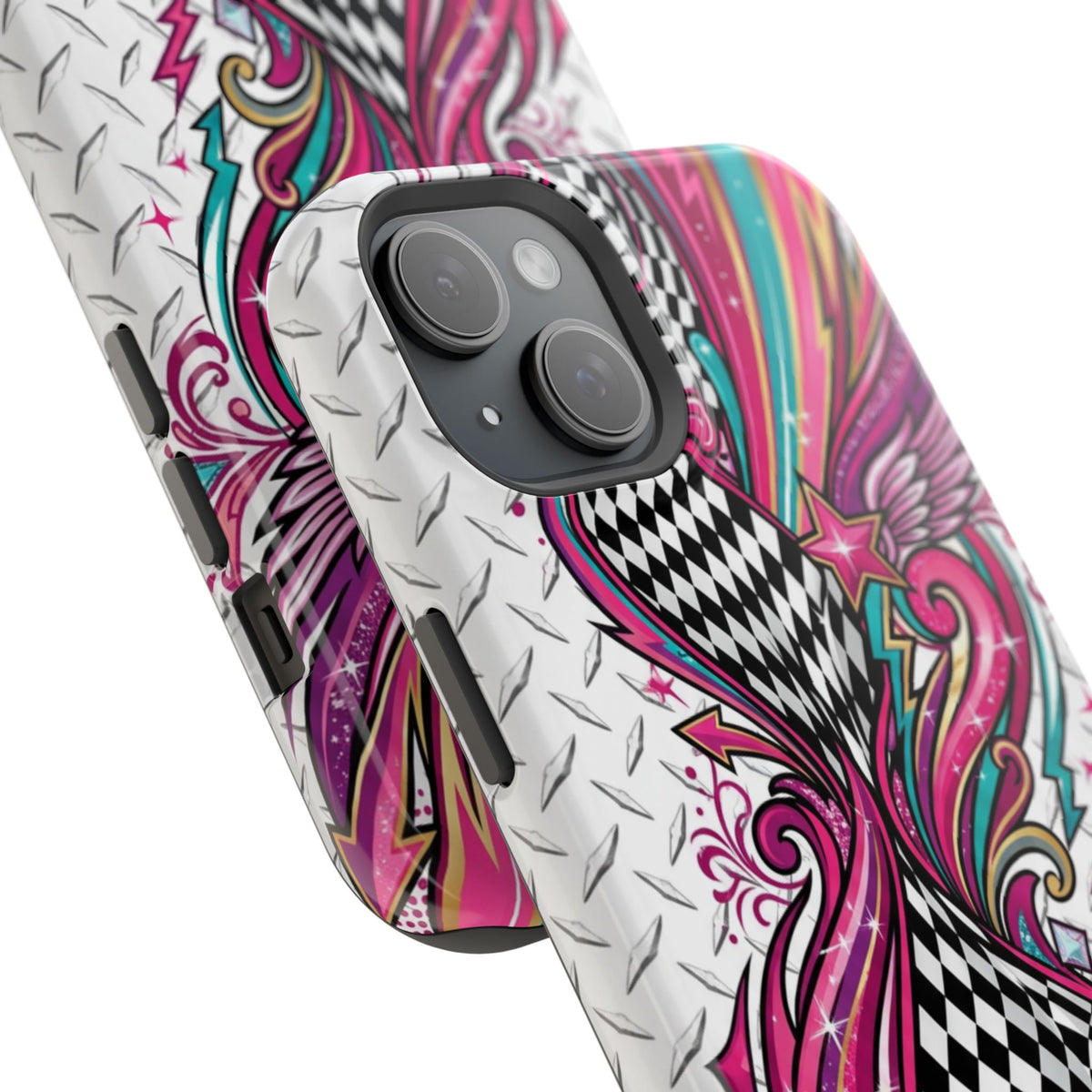 Magnetic Phone Case – Colorful Psychedelic Checkerboard Design