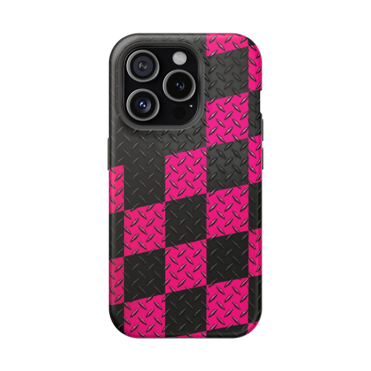 Hot Pink & Black Diamond Plate Checkered Magnetic Phone Case