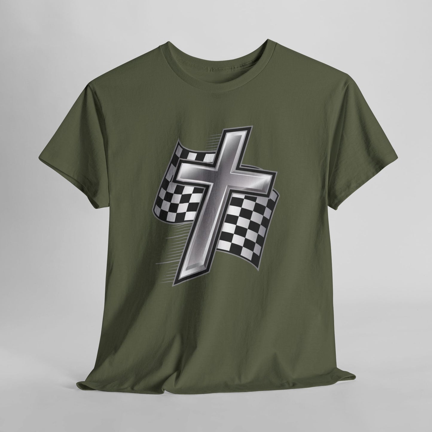Racing Cross T‑Shirt — Checkered Flag Christian Motorsport Tee