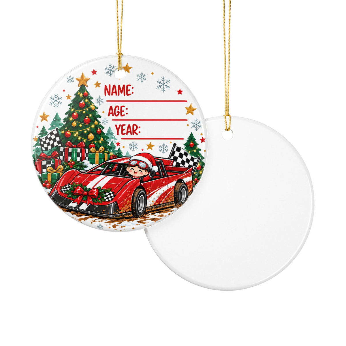 Late Model Race Car Christmas Racing Car Ceramic Ornament – Name, Age & Year