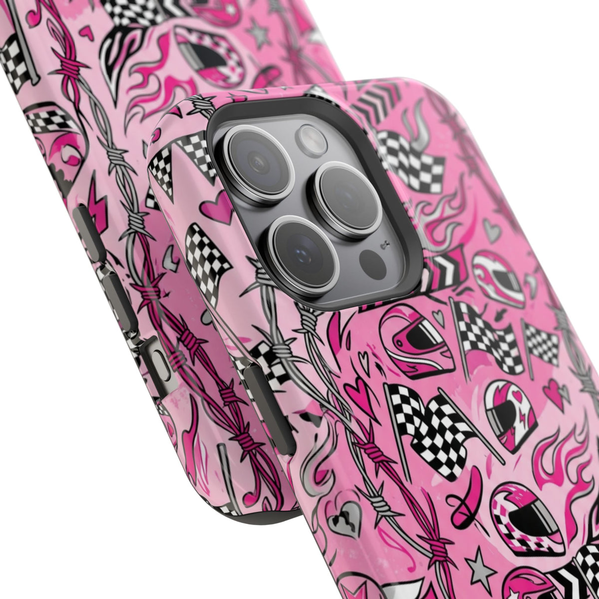 Pink Racing Helmets Magnetic Phone Case