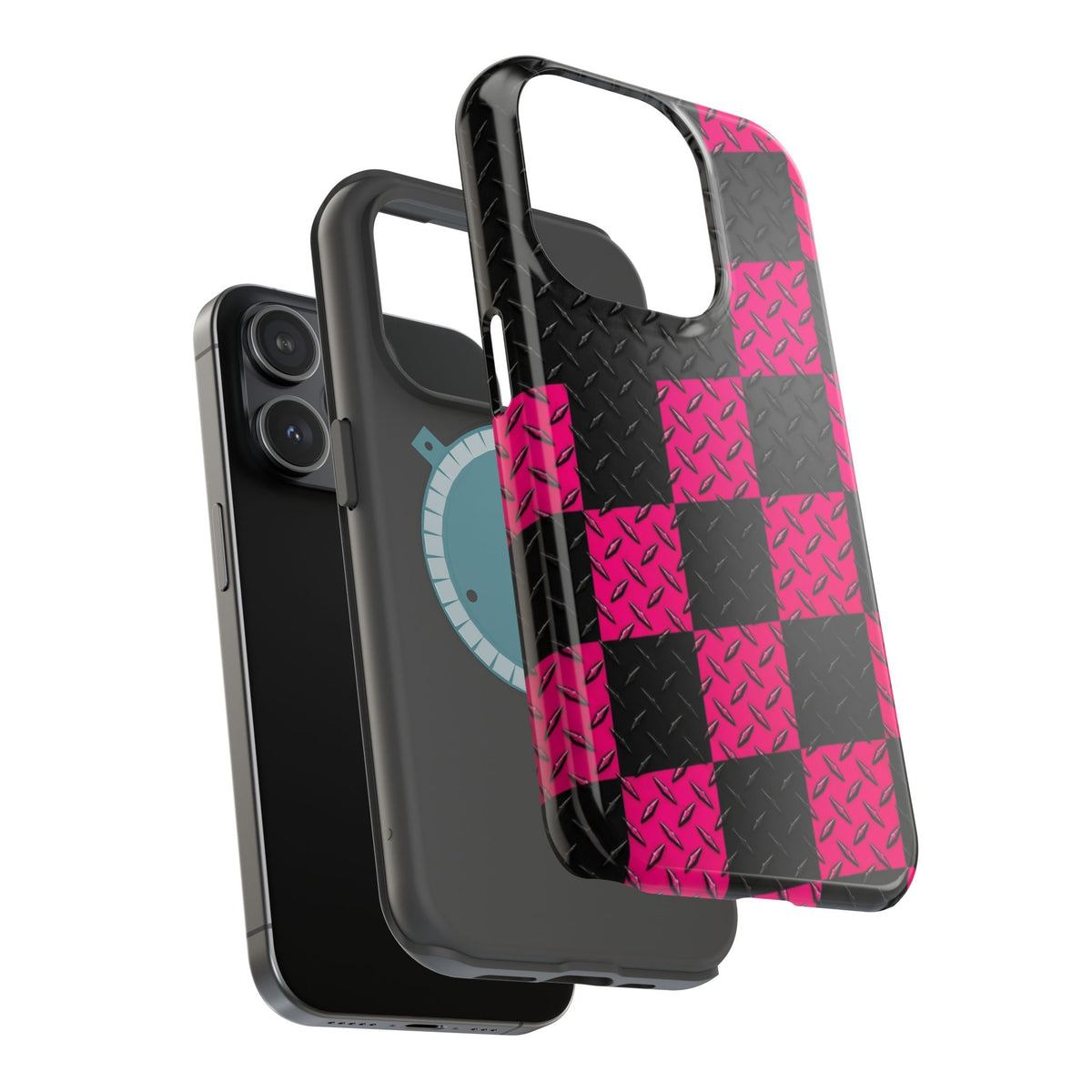 Hot Pink & Black Diamond Plate Checkered Magnetic Phone Case