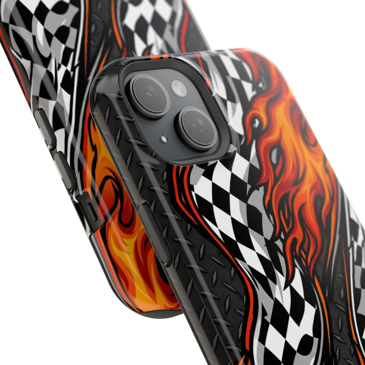 Racing Flames Checkered Flag Magnetic Phone Case