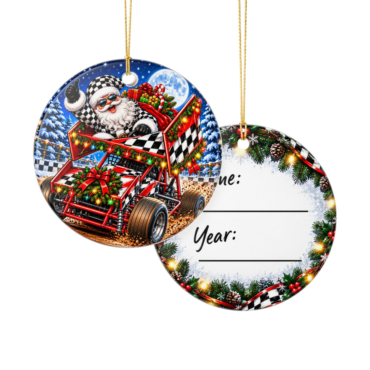 Sprint Car Santa Racing Christmas Ornament