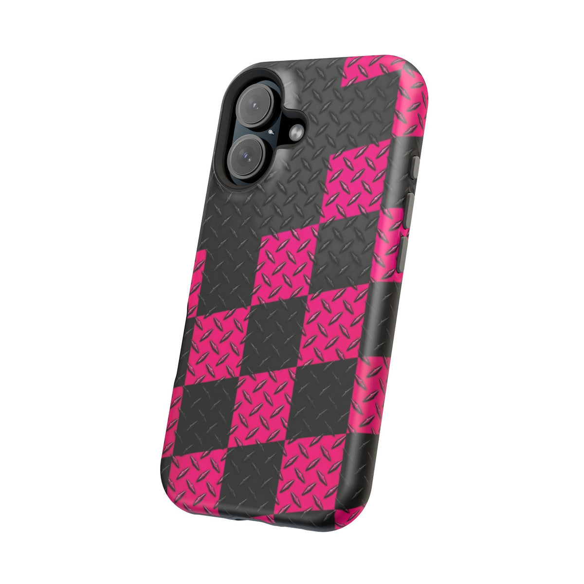 Hot Pink & Black Diamond Plate Checkered Magnetic Phone Case
