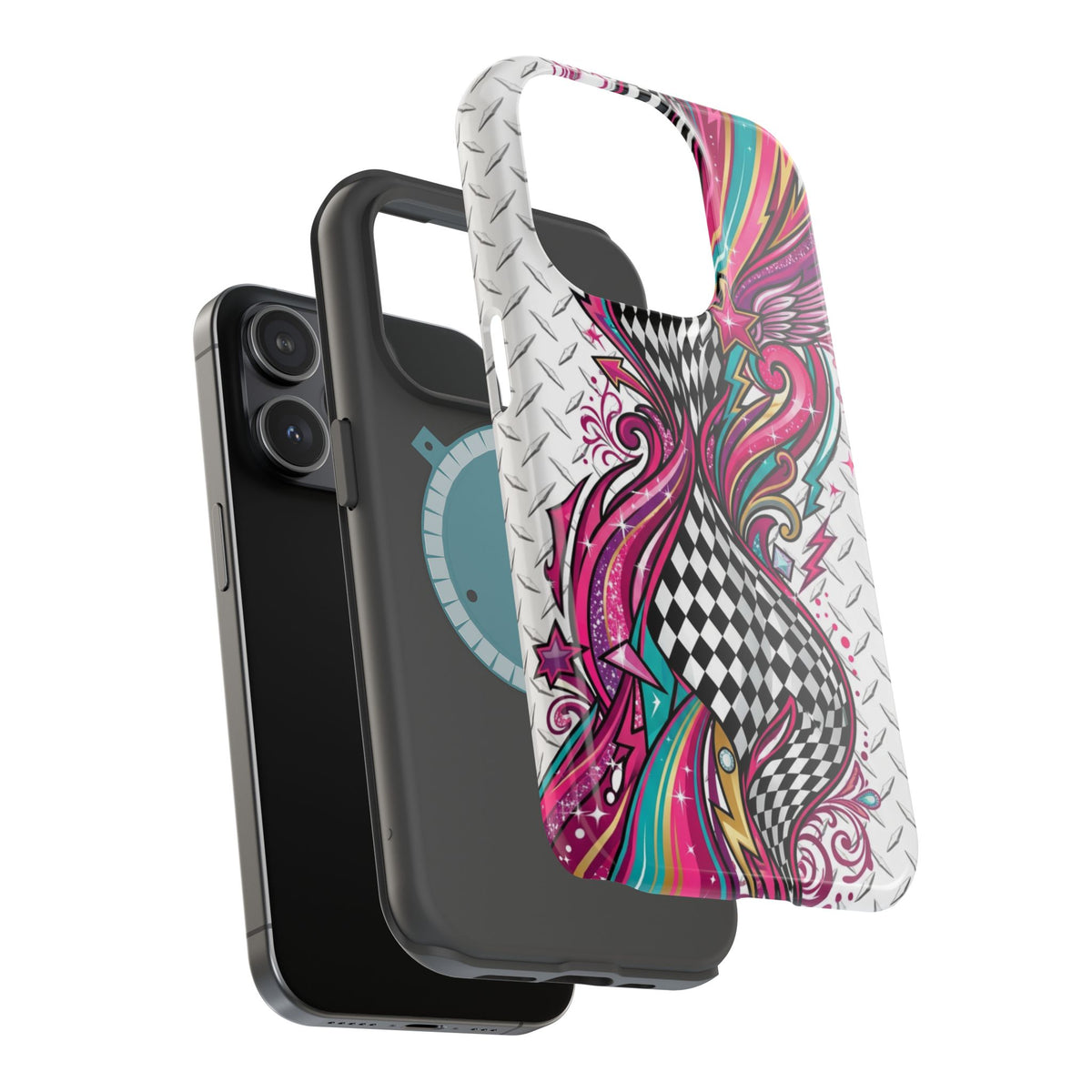 Magnetic Phone Case – Colorful Psychedelic Checkerboard Design