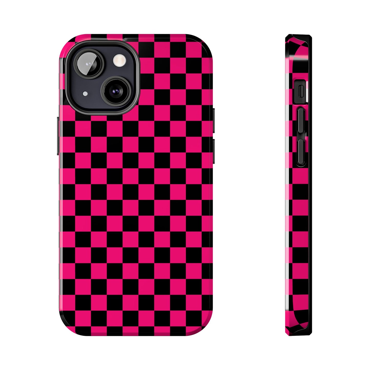 Checker Flag Graphic Pink And Black Tough Phone Cases
