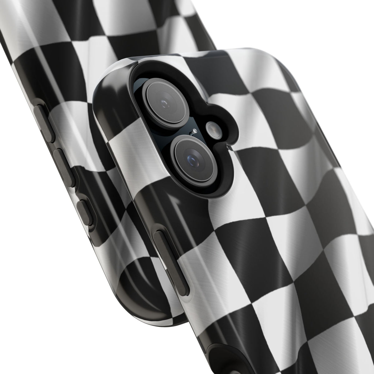Black and White Checker Flag Waving Magnetic Phone Case